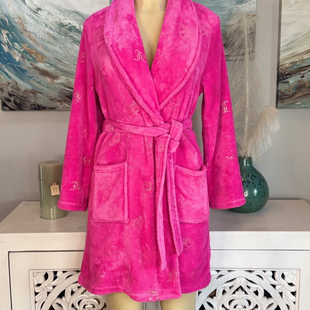 Juicy Couture Style 3310-79 Hot Pink Glitter Logo Plush Robe S/M
